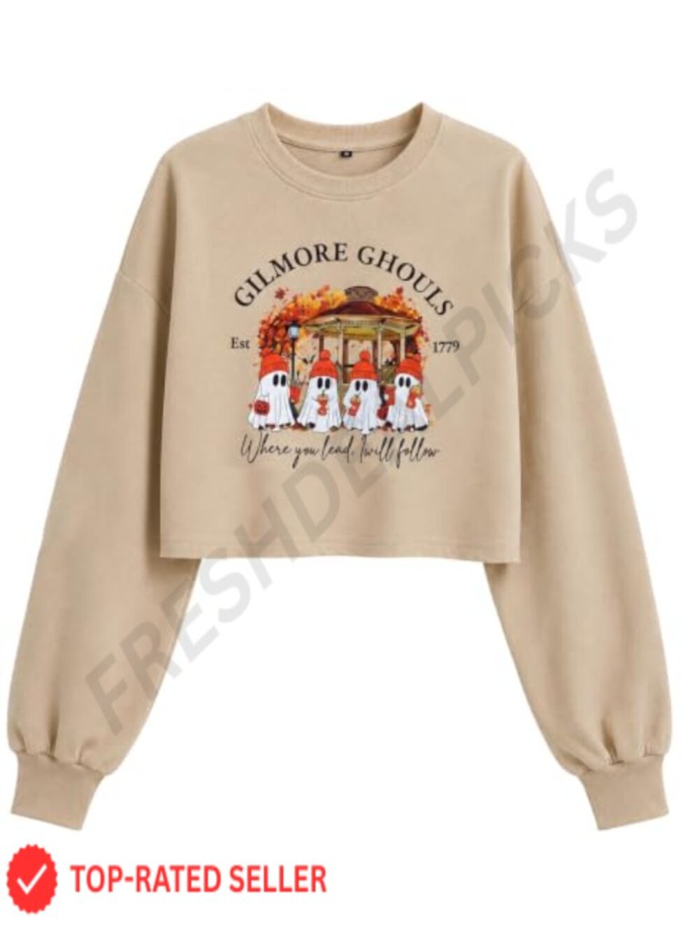 Women Halloween Crop Sweatshirt Cotton Polyester Ghost Witch Pullover